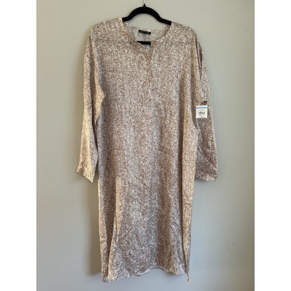 Eileen Fisher Prism Print Silk/Organic Cotton Long Sleeve Brown Dress NEW [jb] - Picture 4 of 10